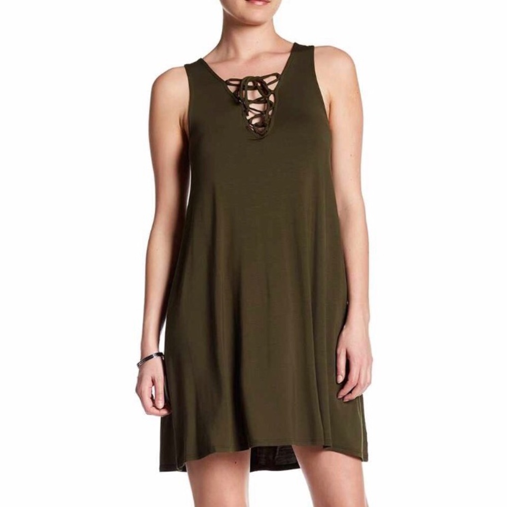Lace-Up Sleeveless Dress in Olive